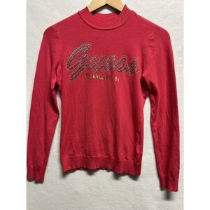 Guess Y2K Pink Lightweight Mock Neck Sweater Bling Size Small